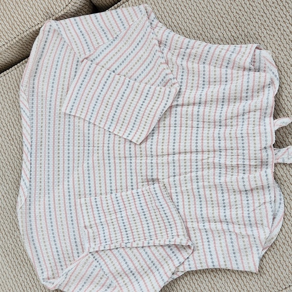 Striped Button-Down Tie-Front Top, Large - Picture 5 of 6